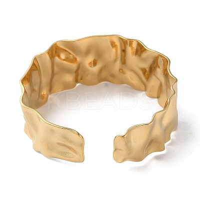 304 Stainless Steel Textured Open Cuff Bangle for Women BJEW-Q770-02G-1