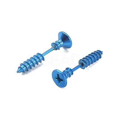 304 Stainless Steel Screw Shape Front Back Stud Earrings STAS-WH0061-23BU-1