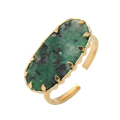 Oval Natural Turquoise Finger Rings RJEW-R009-01G-01-1