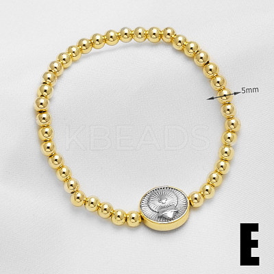 Duo Tone Brass Flat Round and Round Beaded Stretch Bracelets WGD7162-03-1