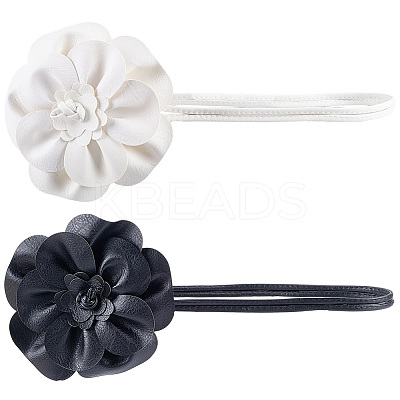 2Pcs 2 Colors Flower PU Leather Wrap Waist Belts for Women AJEW-CL0003-24-1