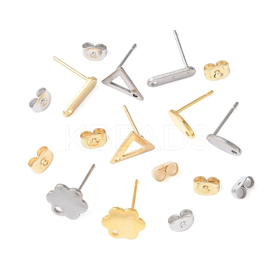 16Pcs 8 Styles 201 Stainless Steel Stud Earring Findings with Hole EJEW-FS0001-21-1
