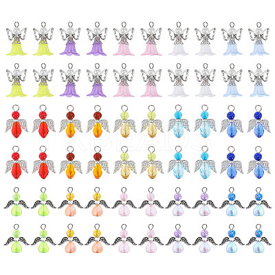 60Pcs 12 Style Glass Pendant PALLOY-CA00001-1