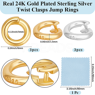 6Pcs 2 Colors 925 Sterling Silver Locking Jump Ring STER-BBC0008-70A-G-1