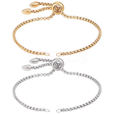 10Pcs 2 Colors Adjustable 304 Stainless Steel Slider Bracelets Making STAS-BBC0001-85-1