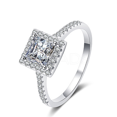 Square Rhodium Plated 925 Sterling Silver Pave 6.5x3.9mm Moissanite Finger Rings for Women WG02E28-08-1