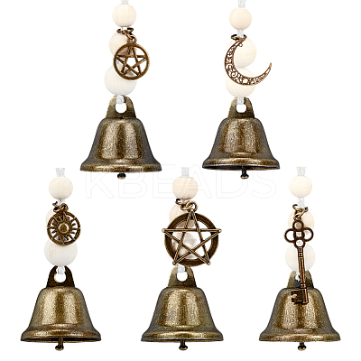 5Pcs 5 Sets Iron Bell Hanging Ornaments HJEW-PH02192-1