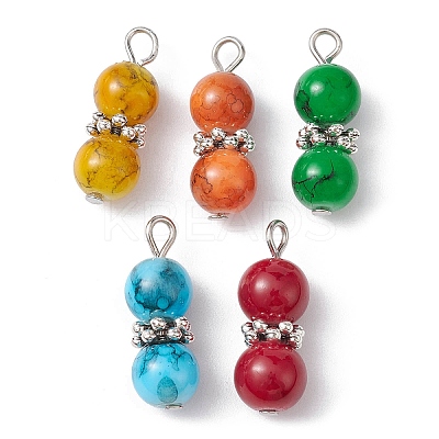 10Pcs 10 Color Baking Paint Glass Round Beaded Pendants PALLOY-JF02271-1