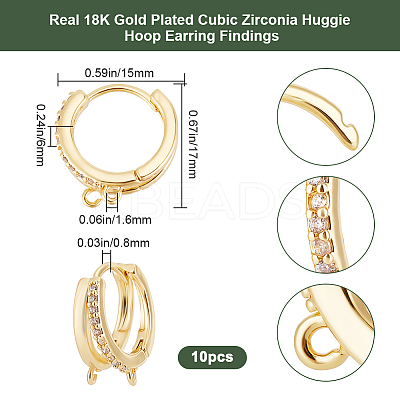 10Pcs Brass Micro Pave Clear Cubic Zirconia Hoop Earring Findings KK-BBC0015-61-1