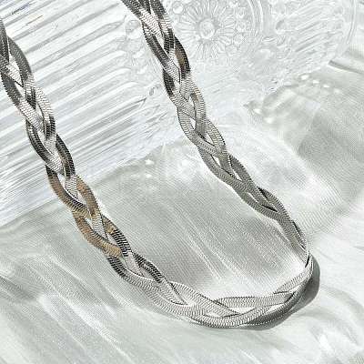 Non-Tarnish 304 Stainless Steel Interlocking Triple Herringbone Chain Necklace for Men Women NJEW-H167-01P-1