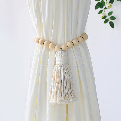 Handmade Macrame Wood Bead Curtain Tiebacks MAKN-PW0001-056C-1