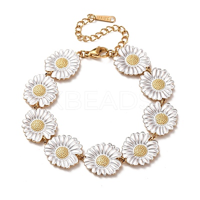 304 Stainless Steel Enamel Link Chain Bracelets for Women BJEW-T027-04C-G-1