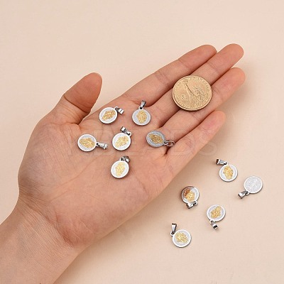 PVD Vacuum Plating Flat Round with San Benito & Word 304 Stainless Steel Charms X-STAS-I036-03B-1