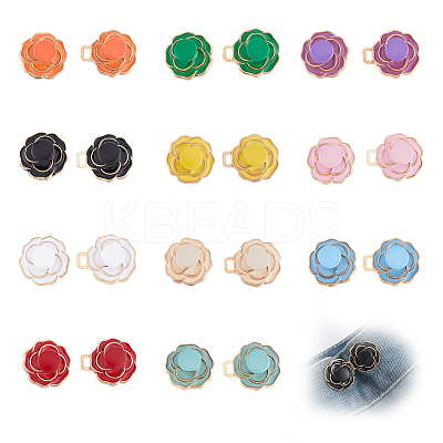 11 Sets 11 Colors Camellia Flower Alloy Enamel Adjustable Jean Button Pins DIY-FG0004-93-1