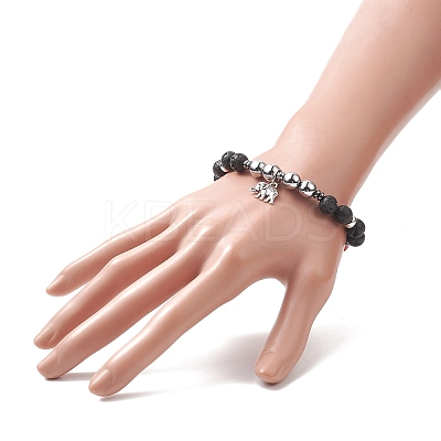 Chakra Theme Gemstone & Natural Lava Rock & Synthetic Hematite Beaded Stretch Bracelets for Women BJEW-JB09278-01-1
