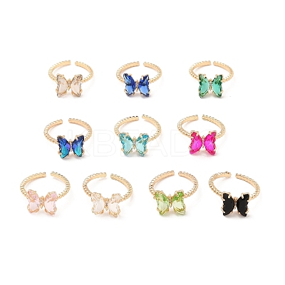 K9 Glass Butterfly Open Cuff Ring RJEW-E065-01KCG-1