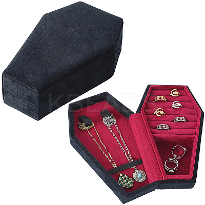 1Pc Coffin Shaped Velvet Jewelry Storage Boxes DARK-BBC0001-01-1