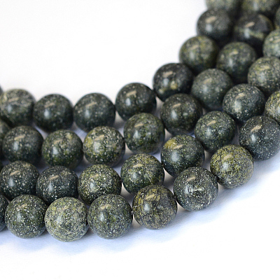 Natural Serpentine/Green Lace Stone Round Bead Strands G-E334-6mm-14-1