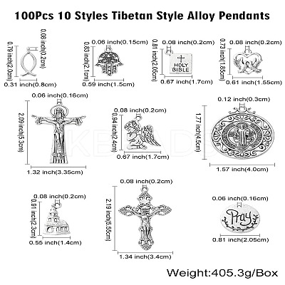 100Pcs 10 Styles Tibetan Style Alloy Pendants TIBEP-CJ0003-52-1