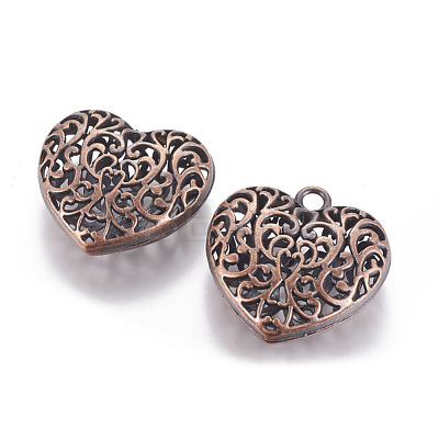 Hollow Tibetan Style Alloy Heart Pendants TIBEP-S095-R-NR-1