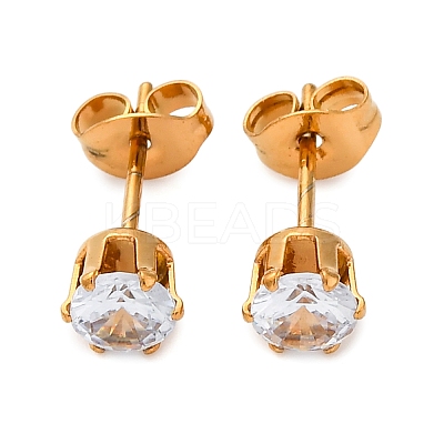 304 Stainless Steel Micro Pave Clear Cubic Zirconia Stud Earrings EJEW-P299-01C-G-1