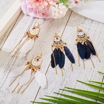 2Pairs 2 Colors Feather Chandelier Earrings EJEW-TA0001-81D-1