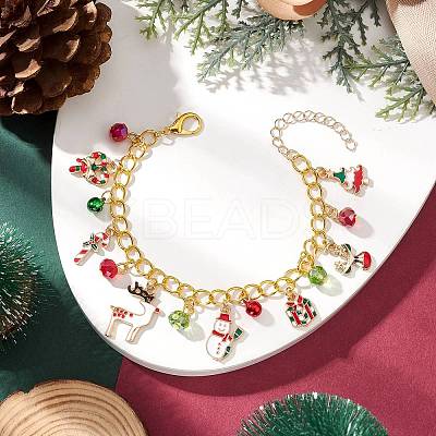 Christmas Alloy Enamel Charm Bracelets for Women BJEW-JB12074-1