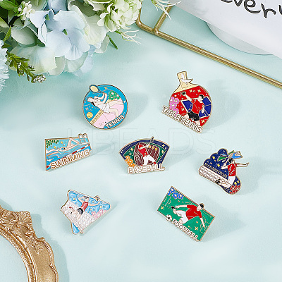 7Pcs 7 Styles Sports Themed Alloy Enamel Brooches JEWB-SC0001-69-1
