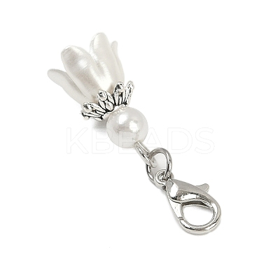 Flower ABS Plastic Pearl Pendant Decorations HJEW-JM03134-1