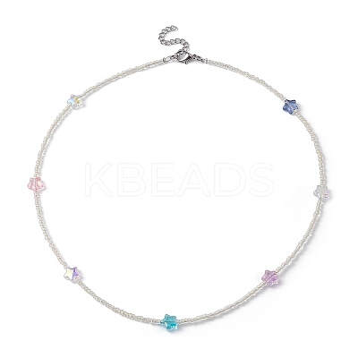Glass Star & Seed Beaded Necklace NJEW-JN04364-1