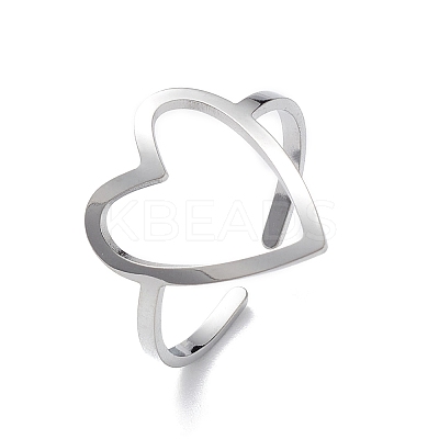 Non-Tarnish Hollow Out Heart 304 Stainless Steel Open Cuff Ring for Women RJEW-E073-07P-1