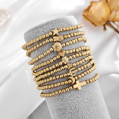 Round CCB Plastic & Alloy Beaded Stretch Bracelets for Women WG68281-01-1