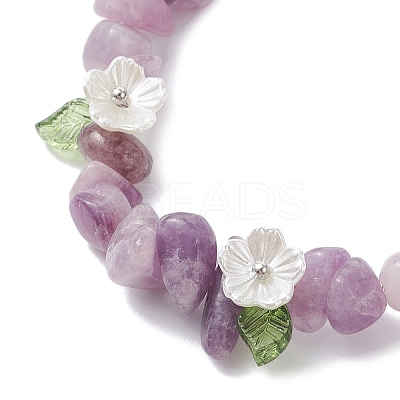 Natural Lepidolite Chip Beaded Stretch Bracelets for Women BJEW-JB12311-03-1