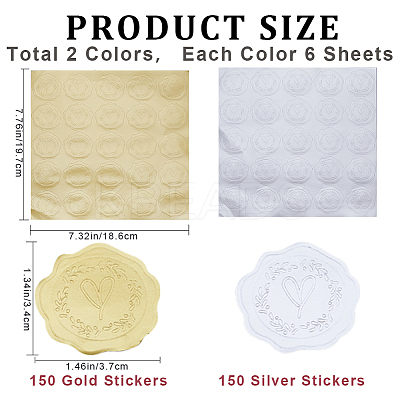 12 Sheets 2 Colors Paper Adhesive Flower Wax Seal Stickers STIC-CP0001-12-1