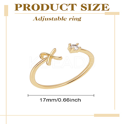 1Pc Letter Brass Rhinestone Open Cuff Rings for Women AJEW-LP0004-47X-G-1