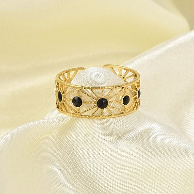 Hollow Out 304 Stainless Steel Enamel Cuff Rings for Women LS-RJEW-G338-11G-1