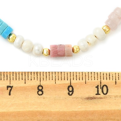 Natural Rose Quartz & Dyed Howlite & Rhodonite Heishi Beads and Natural Cultured Freshwater Pearl Rice Beaded Necklaces for Women NJEW-JN06294-01-1