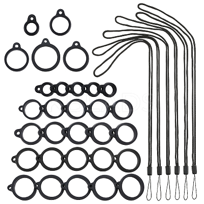 40Pcs 4 Style Silicone Rings with 10Pcs Adjustable Necklace Lanyard Anti-Lost Pendant Holder DIY-GF0008-10-1