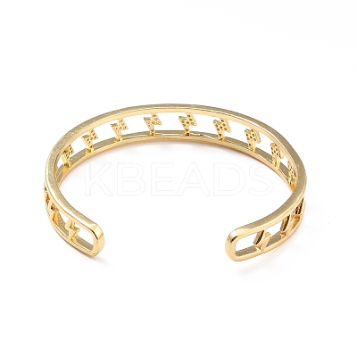 Clear Cubic Zirconia Lighting Bolt Open Cuff Bangle BJEW-A123-01G-1