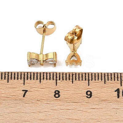 Bowknot 304 Stainless Steel Clear Cubic Zirconia Stud Earrings LS-EJEW-G448-01G-1