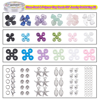 Mixed Stone & Glass Seed & Polymer Clay Beads DIY Jewelry Set Making Kit DIY-YW0004-73-1