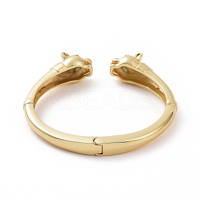Green Cubic Zirconia Leopard Open Cuff Bangle BJEW-F448-03G-1