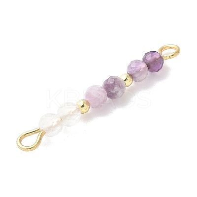 Faceted Round Natural Quartz Crystal & Amethyst & Lepidolite Beaded Connector Charms PALLOY-JF03530-07-1