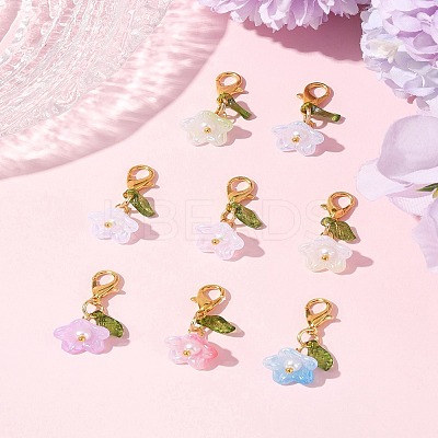 8Pcs 8 Colors Flower Acrylic Pendant Decorations HJEW-FS00034-04-1