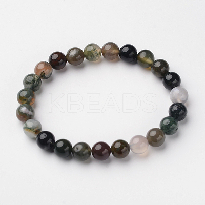 Natural Indian Agate Round Bead Stretch Bracelets BJEW-L594-A06-1
