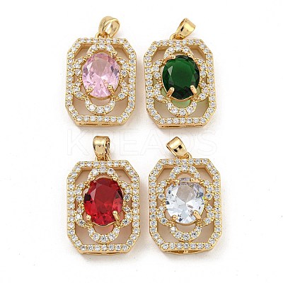 Brass Micro Pave Clear Cubic Zirconia Pendants KK-P263-25KCG-1