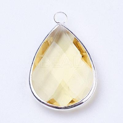 Silver Color Plated Brass Glass Teardrop Pendants GLAA-M006-A-18S-1