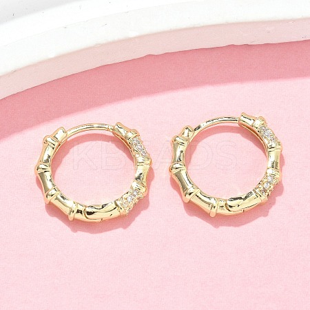 Bamboo Brass Micro Pave Clear Cubic Zirconia Hoop Earrings EJEW-Z102-05G-1