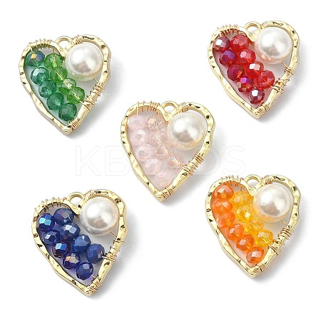 5Pcs 5 Color Glass & Natural Shell Beaded Pendants PALLOY-TA00076-1