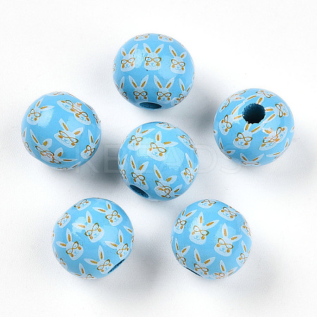Easter Theme Printed Wood Beads WOOD-T032-22F-1